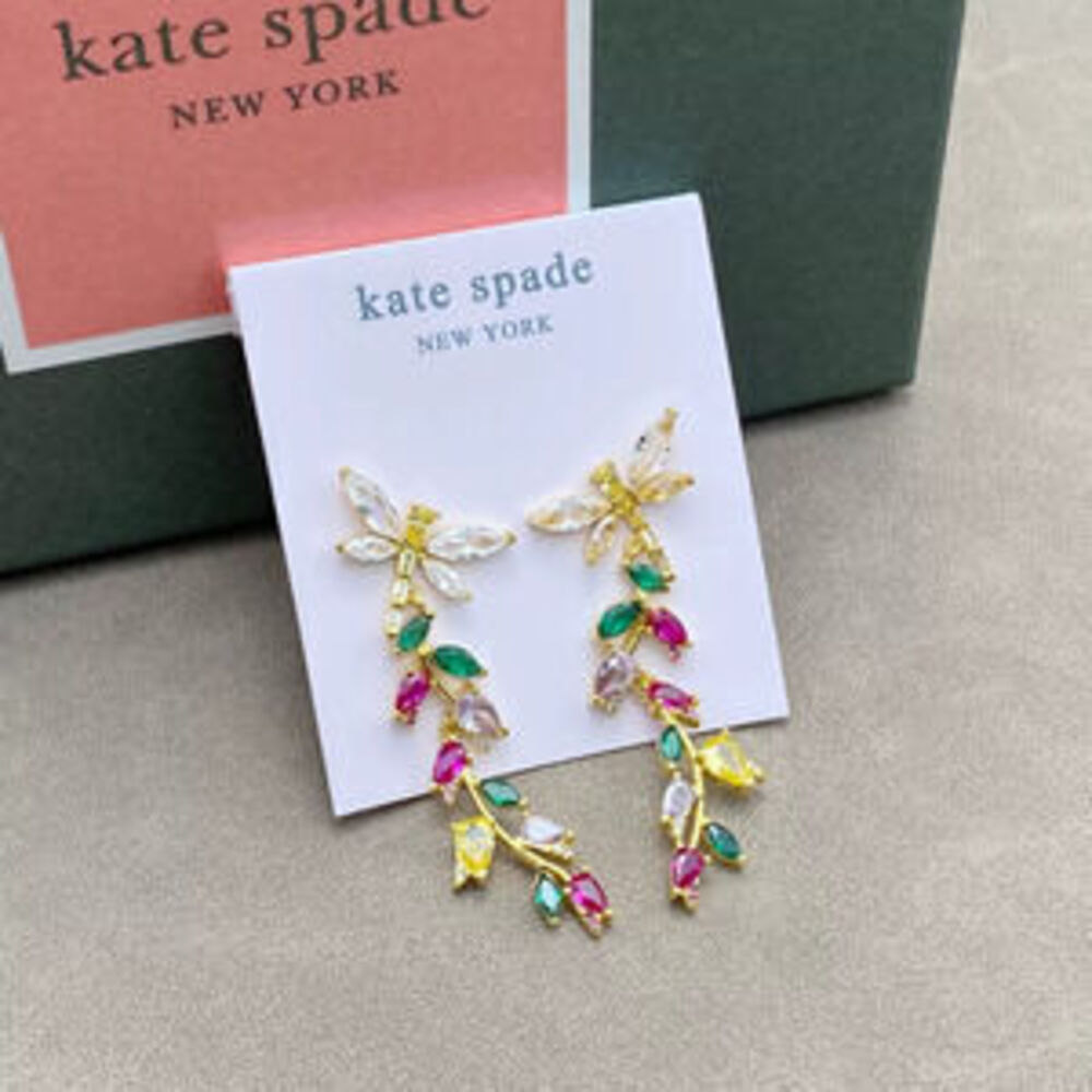 kate spade Dragonfly Earrings Gold Plated Colorful Zircon Silver Post